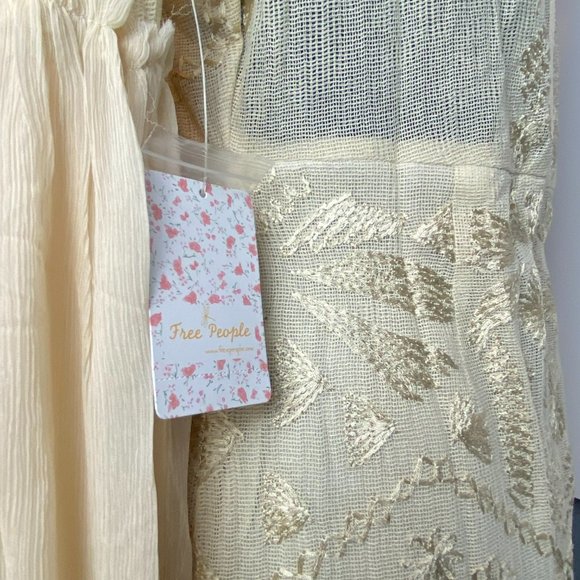 🌬️ Free People Womens Cleo Embroidered Cream Boho Mini Dress 🌾 - Picture 12 of 13